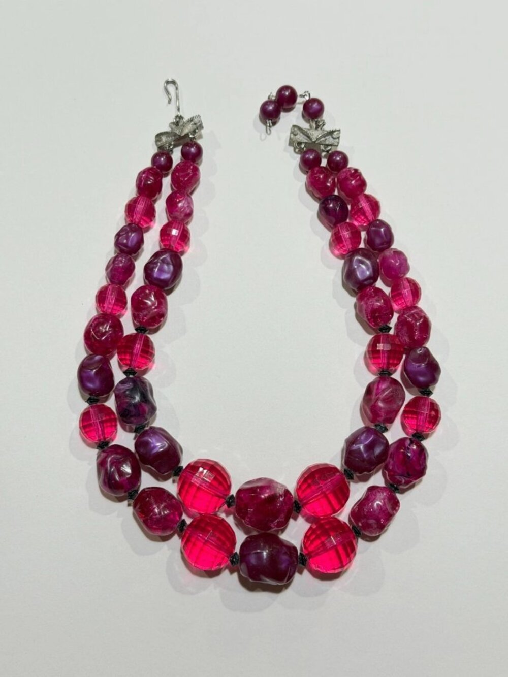 Vintage CORO Signed Pink Purple Beaded Double Strand Necklace